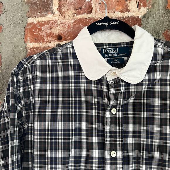VTG Polo Ralph Lauren Custom Fit Club Collar Tartan Plaid Shirt 16 L 22x28 - Picture 1 of 5